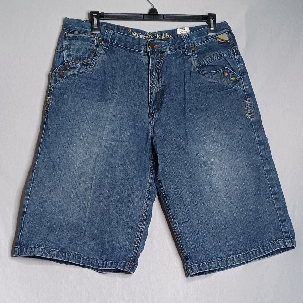 Raider Infringement Shorts Mens 38 Blue Denim Baggy Hip-Hop Skater Jorts